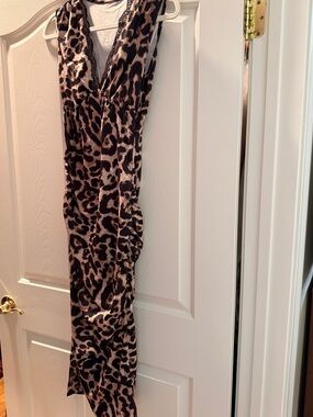 Leopard Print Sleeveless V-Neck midi/Maxi Dress - Brown/Black